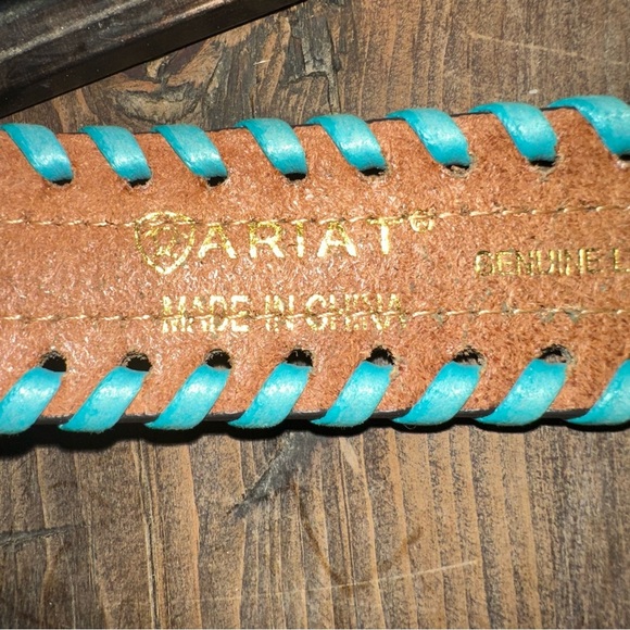 Ariat Leopard HOH Leather Belt with Turquoise Whip Stitch S: Small Length: 35.5” - Picture 7 of 9